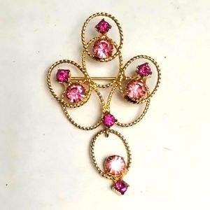 Vtg Verified Juliana Gold Tone Pink Rhinestone Open Pin Brooch